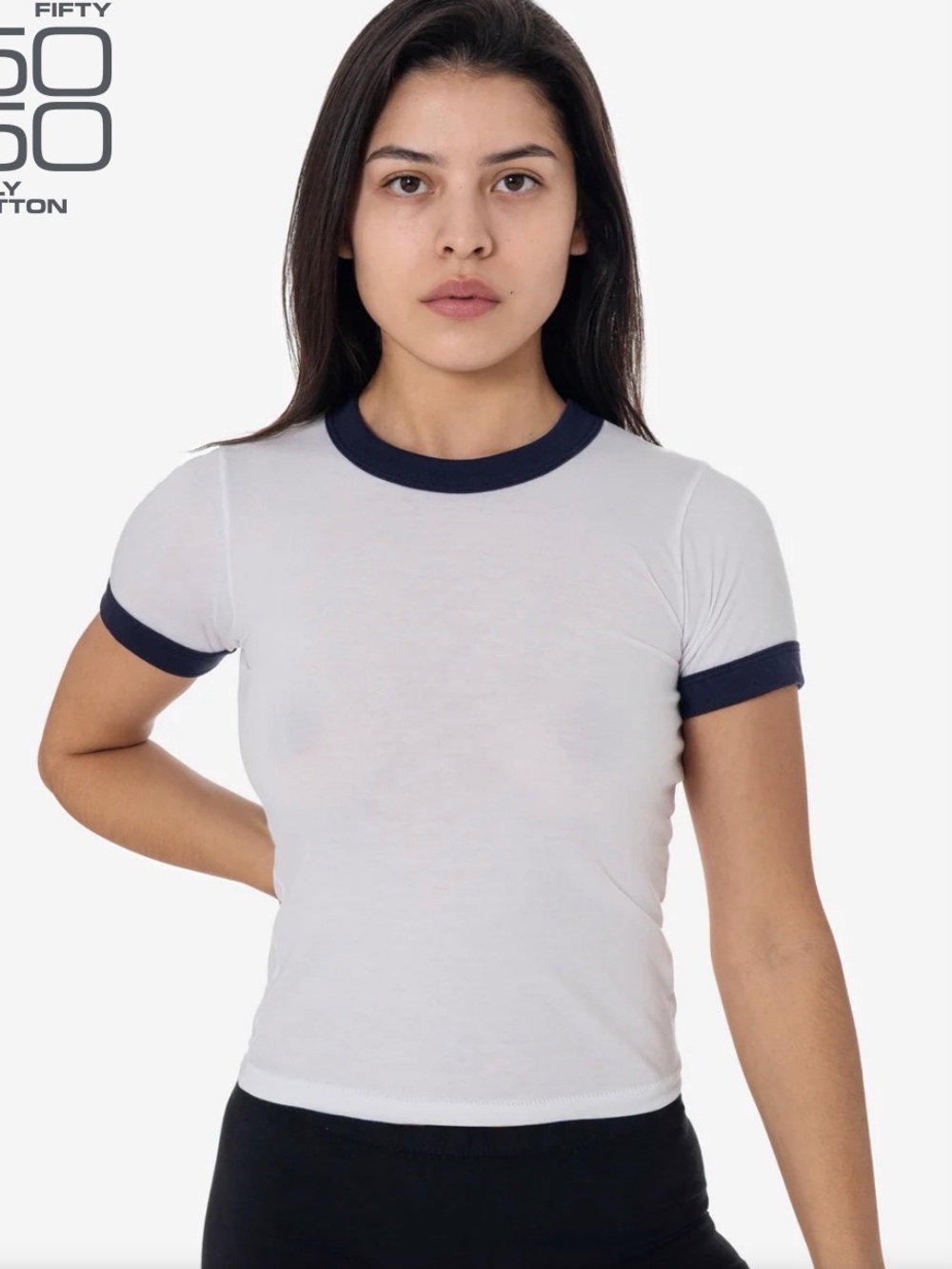 Los Angeles Apparel White Ringer Tee with Navy Trim